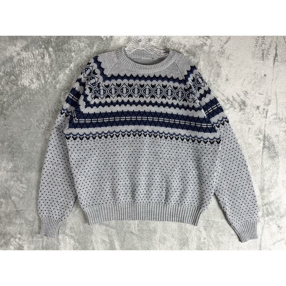 Vintage 80s 90s Crew Neck Grandpa Sweater Mens XL Gray Grunge Retro Academia - Picture 2 of 12